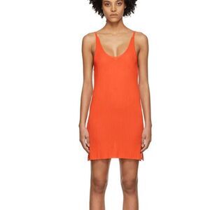 Marques Almeida Orange Viscose Tank Dress Ribbed Stretchy REPAIR Size Small
